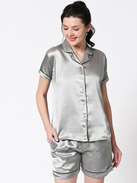 

I like me Women Grey Solid Satin Night Suit