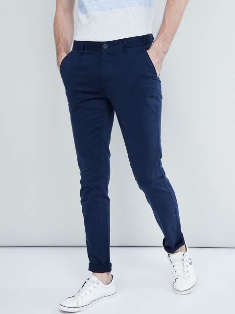 

max Men Blue Skinny Fit Solid Regular Trousers