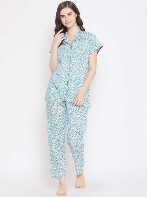 

Clovia Women Blue & Green Printed Night suit