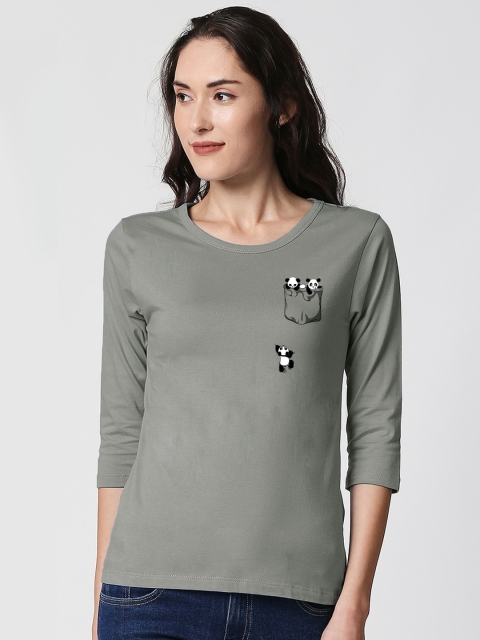 Bewakoof Women Grey & White Panda Printed T-shirt