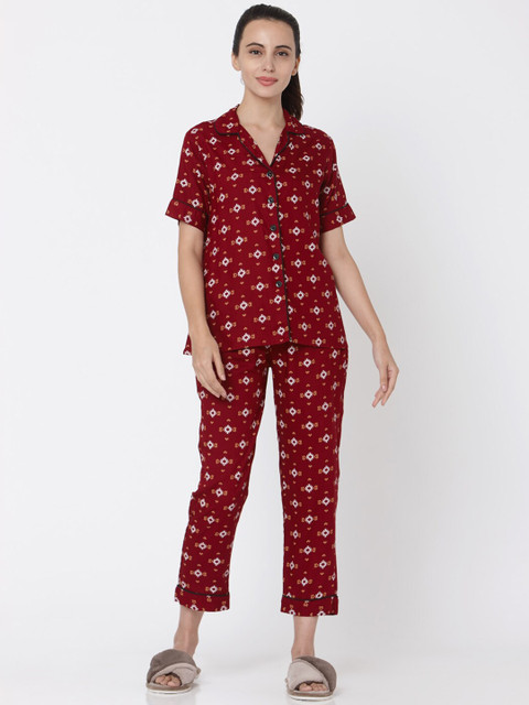 

Smarty Pants Women Maroon & White Printed Night Suit