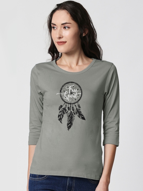 

Bewakoof Women Grey & Black Printed Round Neck T-shirt