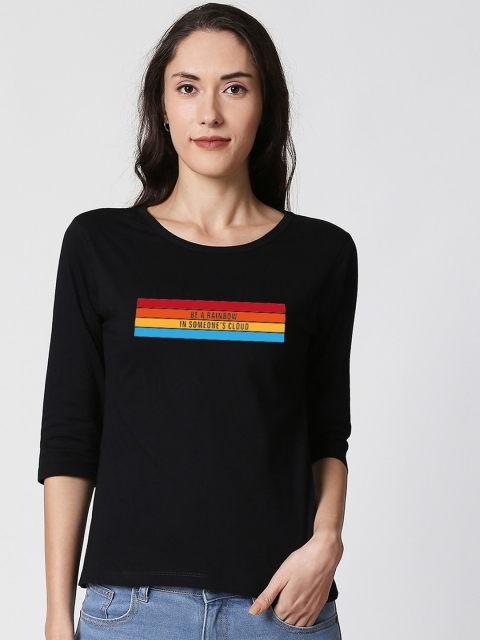 

Bewakoof Women Black Printed Round Neck T-shirt