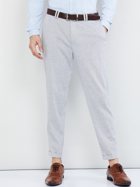 

max Men Grey Slim Fit Solid Regular Trousers