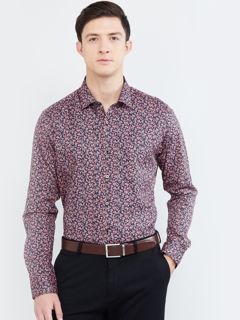 

max Men Blue & Pink Slim Fit Printed Formal Shirt