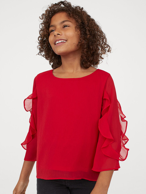 

H&M Girls Red Flounce-Sleeved Chiffon Blouse