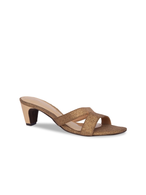 

Inc 5 Women Gold-Toned Embellished Heeled Mules