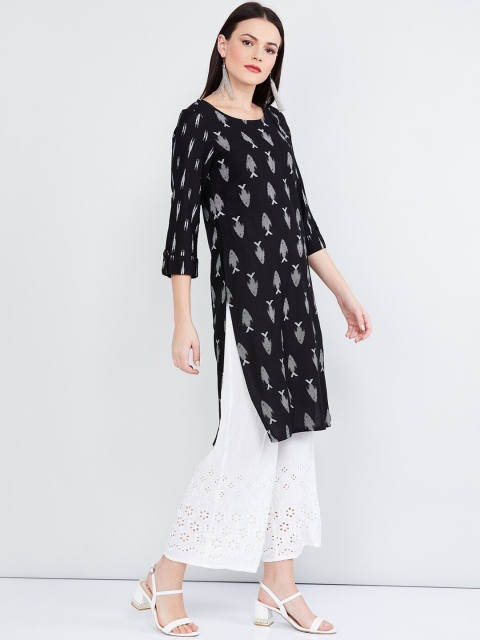 

max Women Black Printed A-Line Kurta
