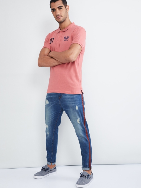 

max Men Pink Printed Polo Collar T-shirt