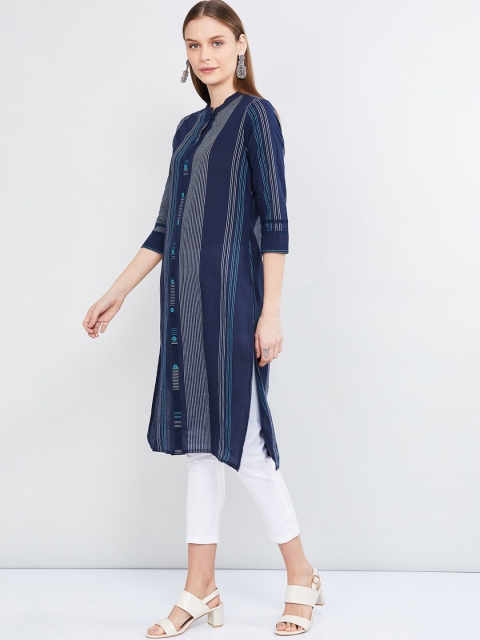 

max Women Blue Striped Straight Kurta