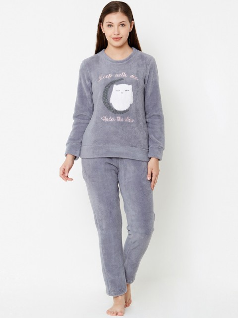 

Sweet Dreams Women Grey & White Self Design Night suit