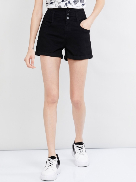 

max Women Black Solid Regular Fit Denim Shorts