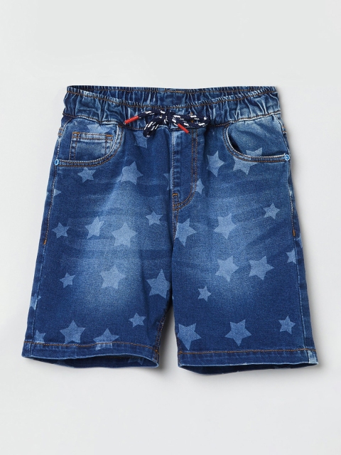 

max Boys Blue Printed Regular Fit Denim Shorts