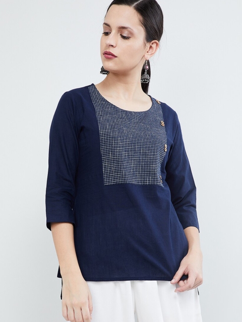 

max Women Blue Yoke Design Straight Kurti