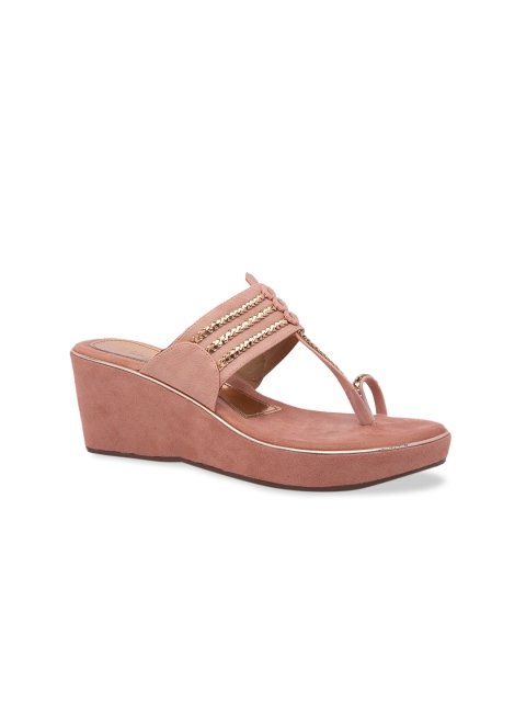 

Inc 5 Women Peach-Coloured & Gold-Toned Embellished Wedges