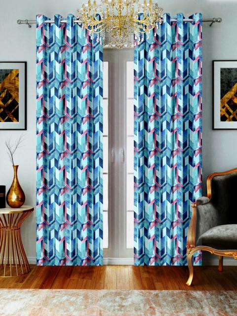 

SHIVANAA HOMES Blue & Pink Single Room Darkening Curtain Curtain