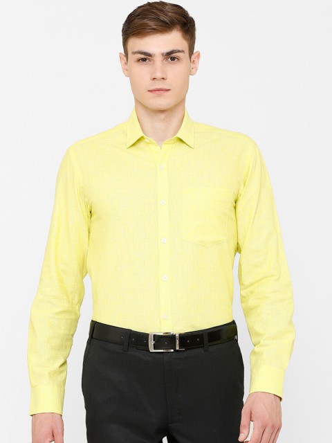 

CAVALLO by Linen Club Men Cotton Linen Yellow Regular Fit Solid Formal Shirt