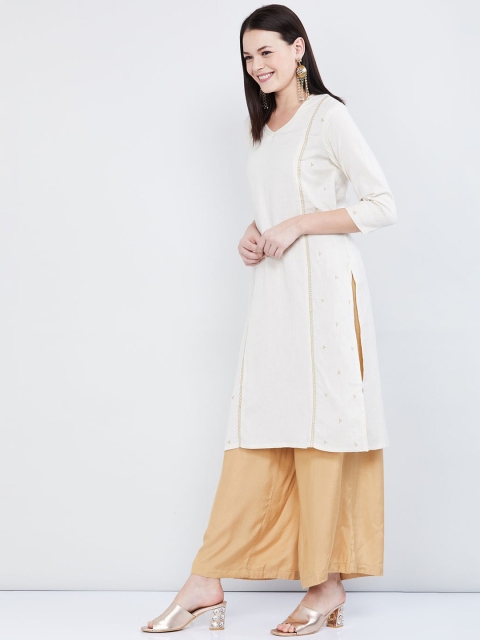max Women Off-White Printed A-Line Kurta