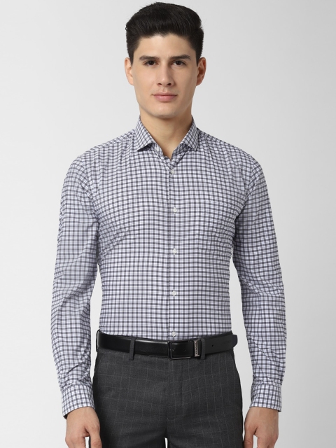 

Peter England Men White & Grey Slim Fit Checked Formal Shirt