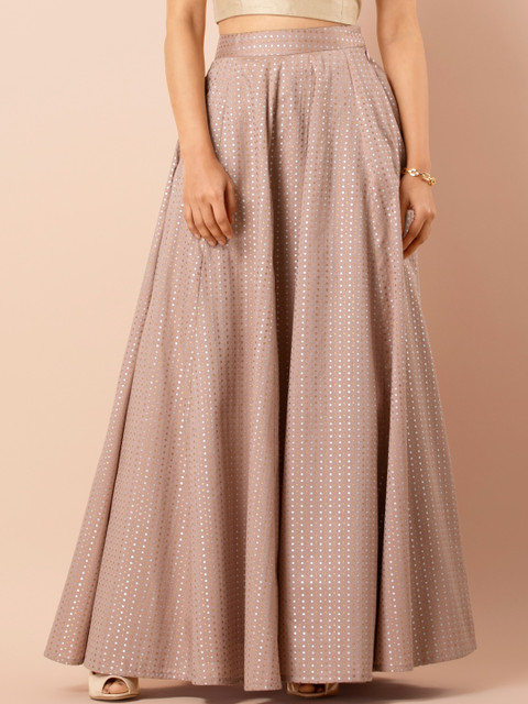 

INDYA Women Pink & Gold-Coloured Polka Dot Printed Flared Skirt