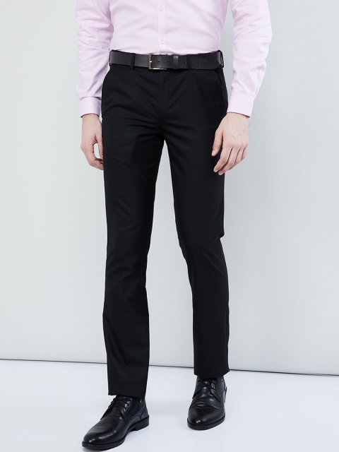 

max Men Black Slim Fit Solid Formal Trousers