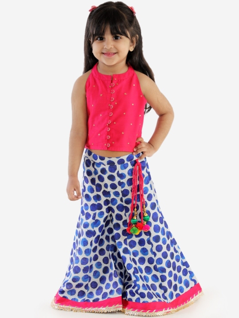 

Lil Peacock Girls Fuchsia Pink & Blue Solid Top with Palazzos