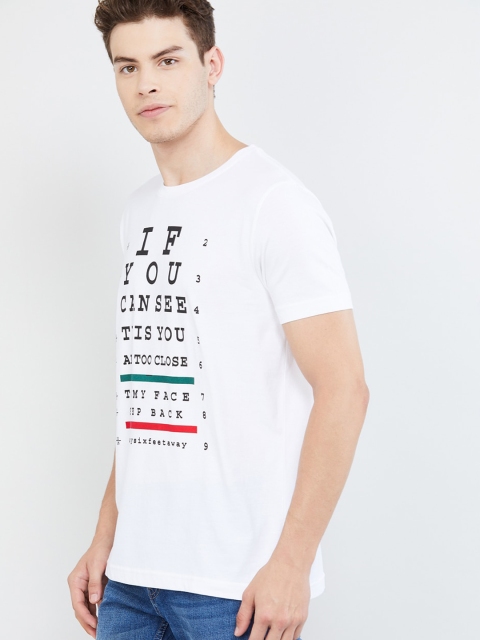 

max Men White Printed Round Neck T-shirt
