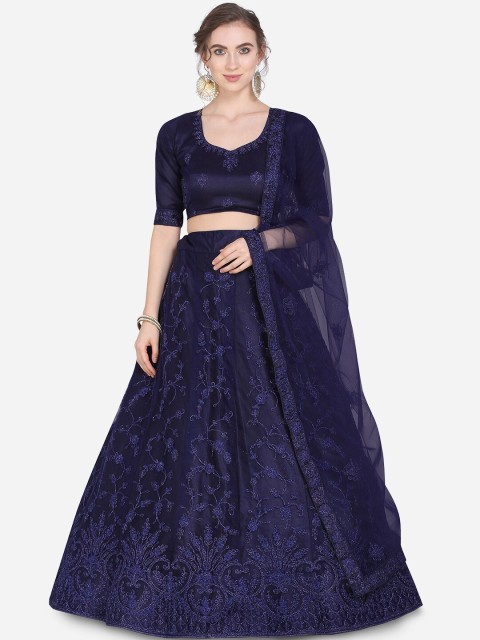 

Mitera Navy Blue Unstitched Lehenga & Blouse with Dupatta