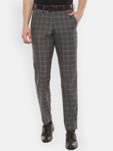 

Van Heusen Men Grey Regular Fit Checked Formal Trousers