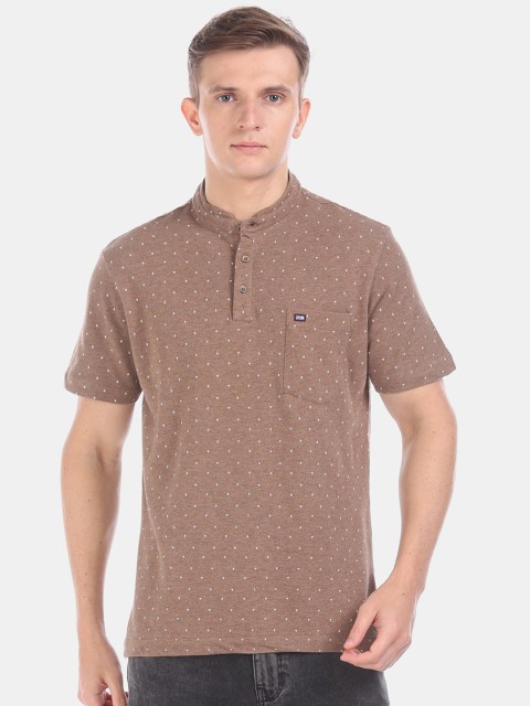 

Arrow Men Brown Printed Mandarin Collar T-shirt