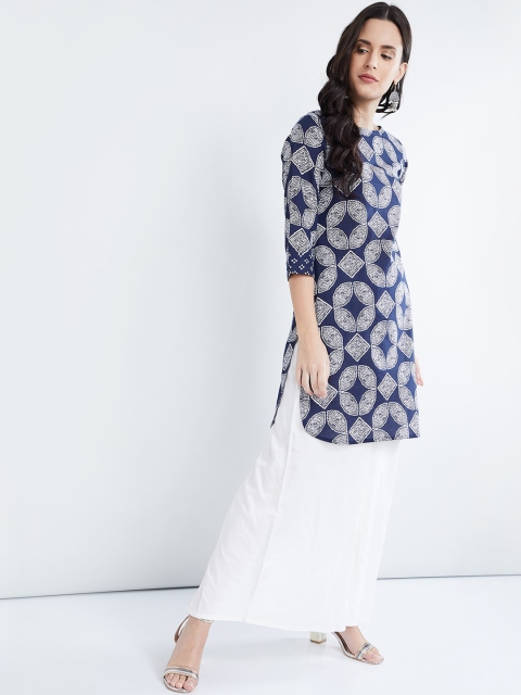 

max Women Navy Blue & White Printed Anarkali Kurta