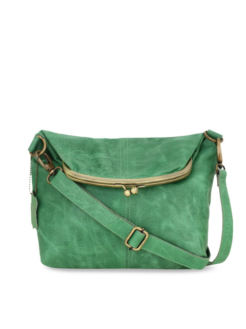 

Women Green Textured Genuine Leather Messenger Bag
