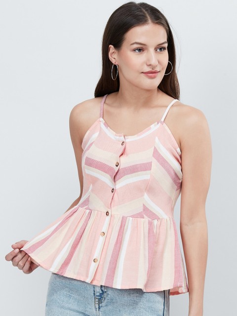 

max Women Pink Striped Peplum Top
