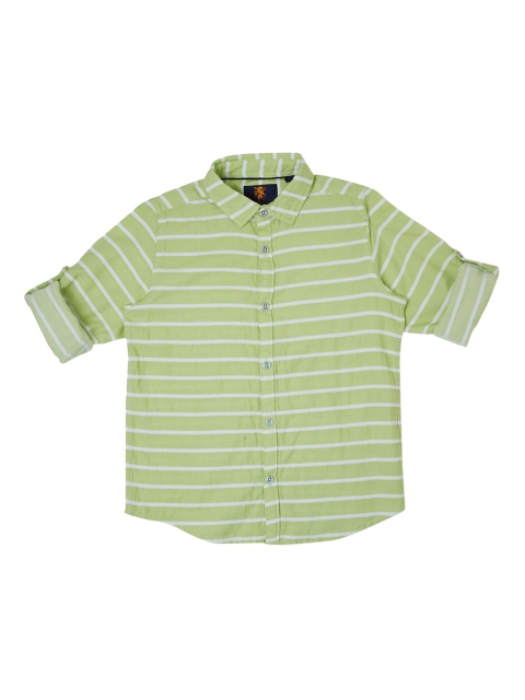 

URBAN SCOTTISH Boys Green Comfort Regular Fit Striped Casual Shirt