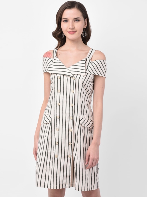 

Latin Quarters Women Beige Striped A-Line Dress