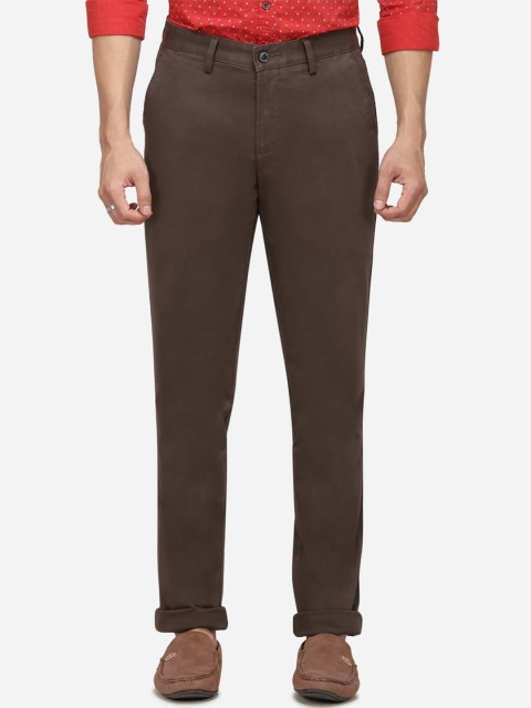 

JADE BLUE Men Olive Brown Regular Fit Solid Regular Trousers