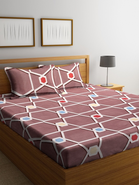 

NEUDIS Brown Floral 180 TC Cotton 1 King Bedsheet with 2 Pillow Covers