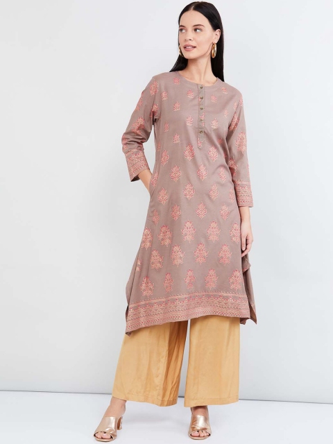 

max Women Grey & Red Checked A-Line Kurta