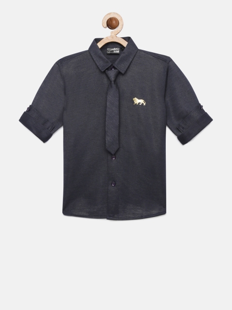 

Actuel Boys Navy Blue Regular Fit Solid Party Shirt
