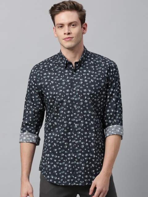 

RARE RABBIT Men Navy Blue Tailored Fit Printed Casual Shirt