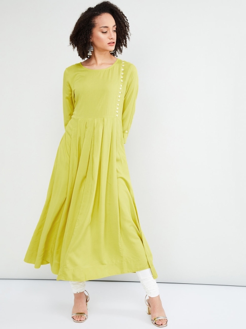 

max Women Lime Green Solid A-Line Kurta
