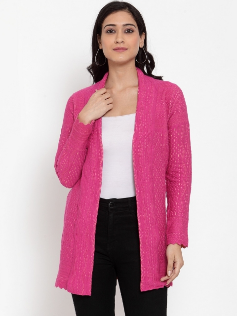 

Kalt Women Pink Self Design Cardigan Sweater