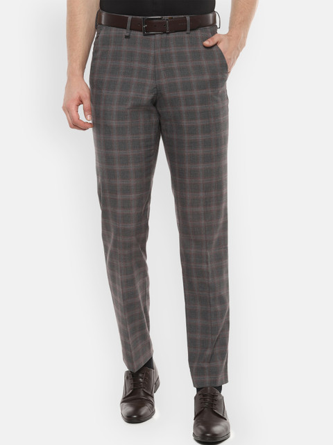 

Van Heusen Men Grey Regular Fit Checked Formal Trousers