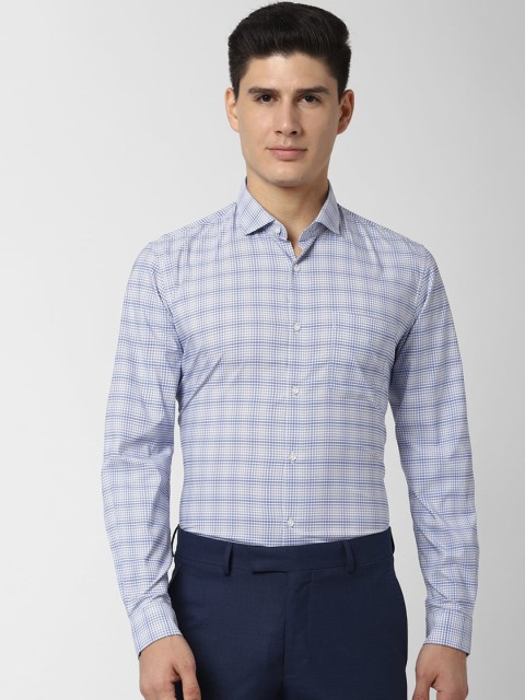

Peter England Men White & Blue Slim Fit Checked Formal Shirt