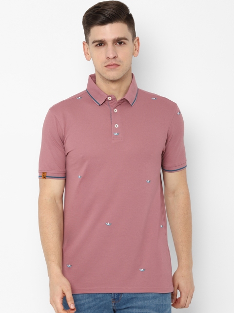 

SIMON CARTER LONDON Men Pink Self Design Polo Collar T-shirt