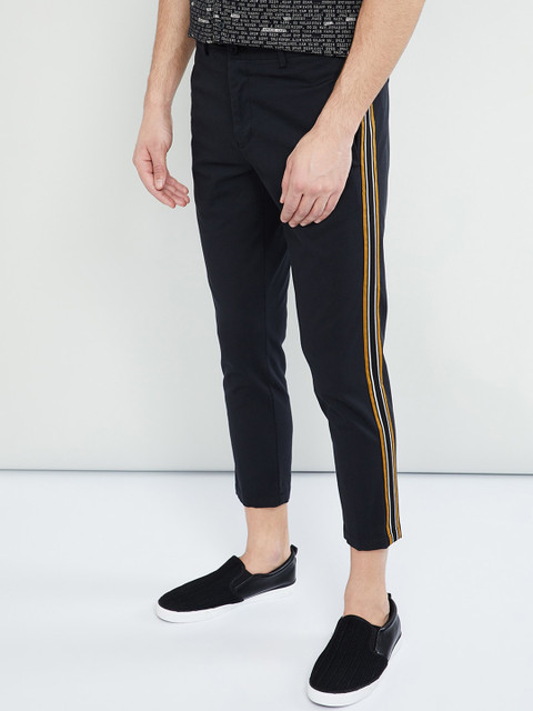 

max Men Navy Blue Solid Regular Trousers