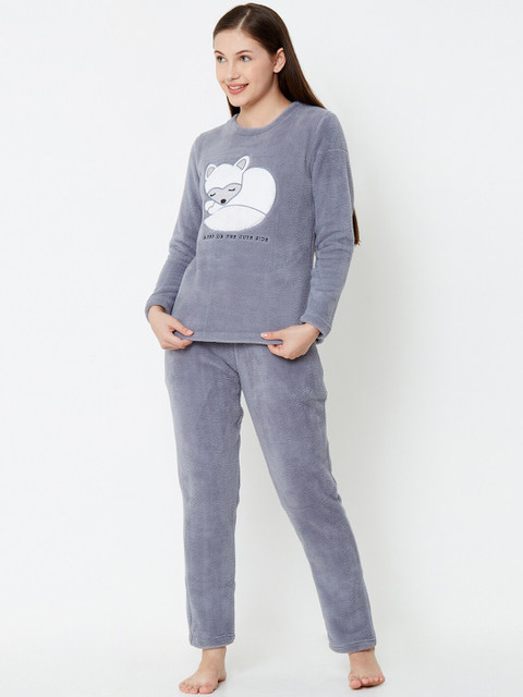 

Sweet Dreams Women Grey Appliqued Night suit
