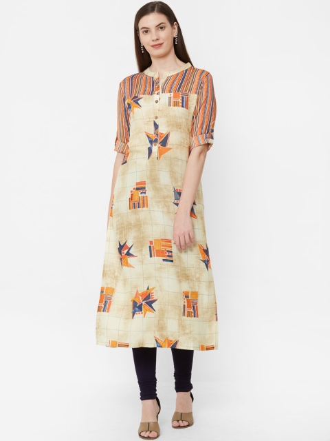 

Juliet Women Beige & Orange Printed A-Line Kurta