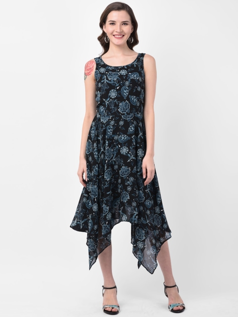 

Latin Quarters Women Blue Printed Fit and Flare Dress