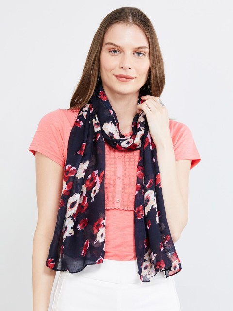 

max Women Navy Blue & Red Printed Scarf